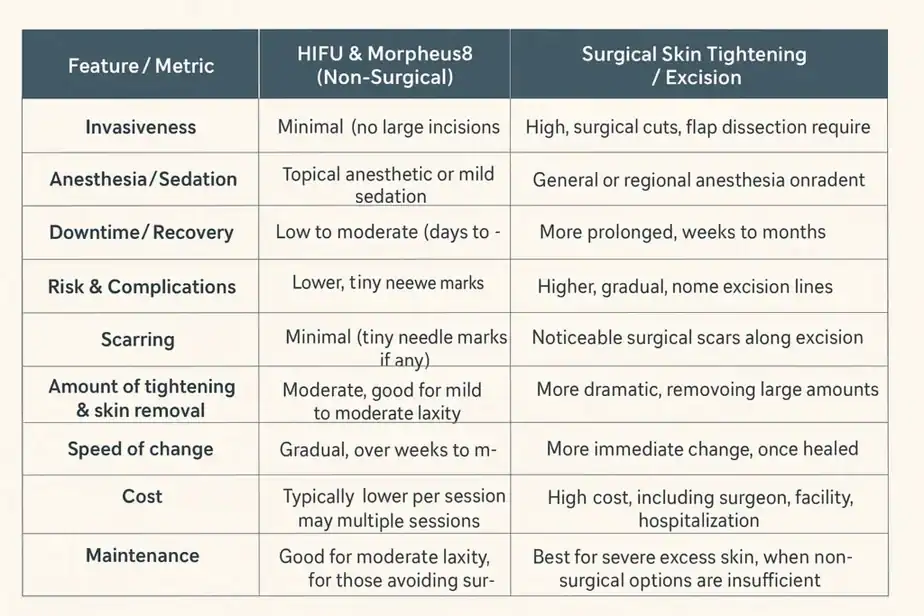 Table showing benefits of Lipo Freeze 2 U Ashbourne treatments for skin tightening following weight loss injections.