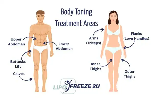Graphic showing where you can have Body toning Treatment Ashbourne on your body